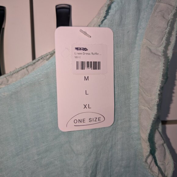Meo Meli Italian Linen Bias Ruffle Mint Blue Dress Size M - Picture 5 of 15